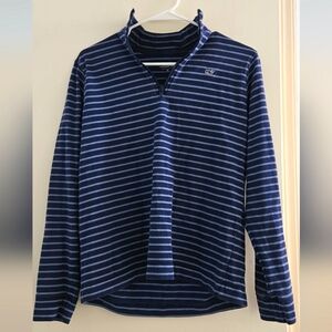 Vineyard Vines Boys XL Blue Striped Saltwater Quarter Zip Sweater